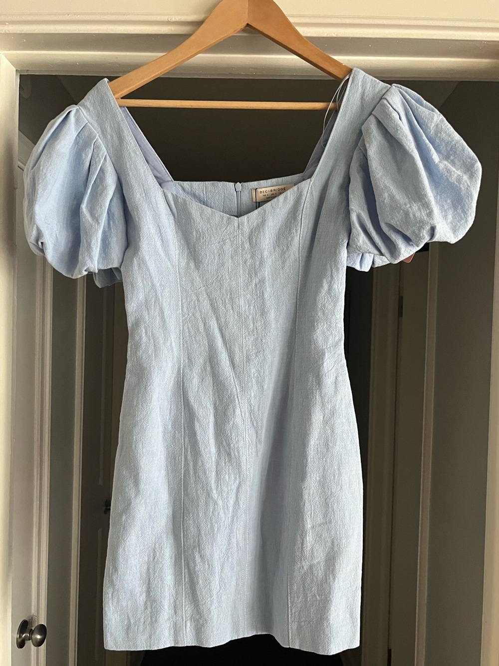 bec + bridge NWT Powder Blue Square Neck Mini Dress with Puff Sleeve